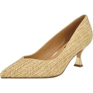 Nine West Womens Light Natural Leather Closed Pointed Toe Kitten Heels Pumps